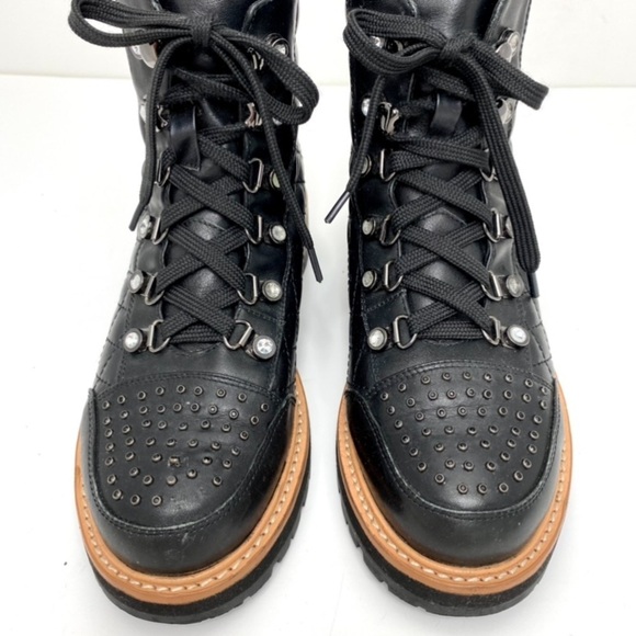 Am AImeini Studded Lace up Lambskin Leather Biker Boot in Black - Picture 3 of 12